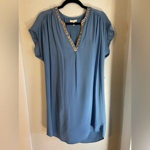 Joie Blue Silk Dress Embroidered Neckline